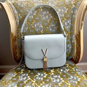 Mario Valentino Divina Large Blue Pebbled Shoulder Bag